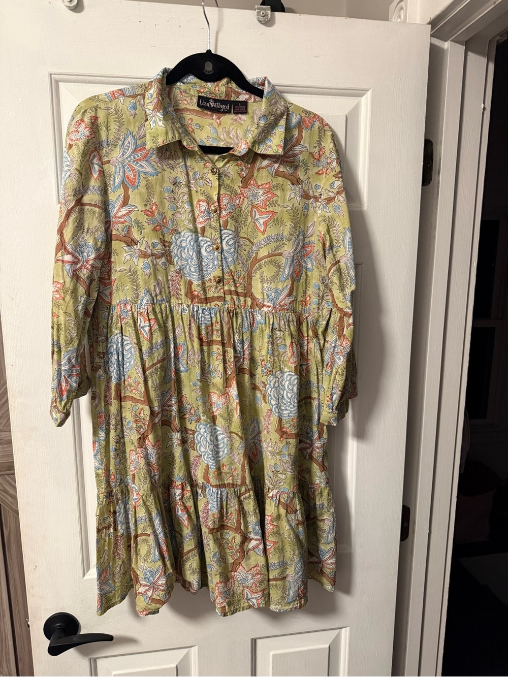 Liza Byrd Floral Boho Tiered Mini Dress – Size Large 🌿